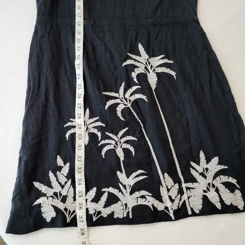 J Jason Wu Black Linen Blend Palm Tree Embroidered Mini Dress Women's Size 12